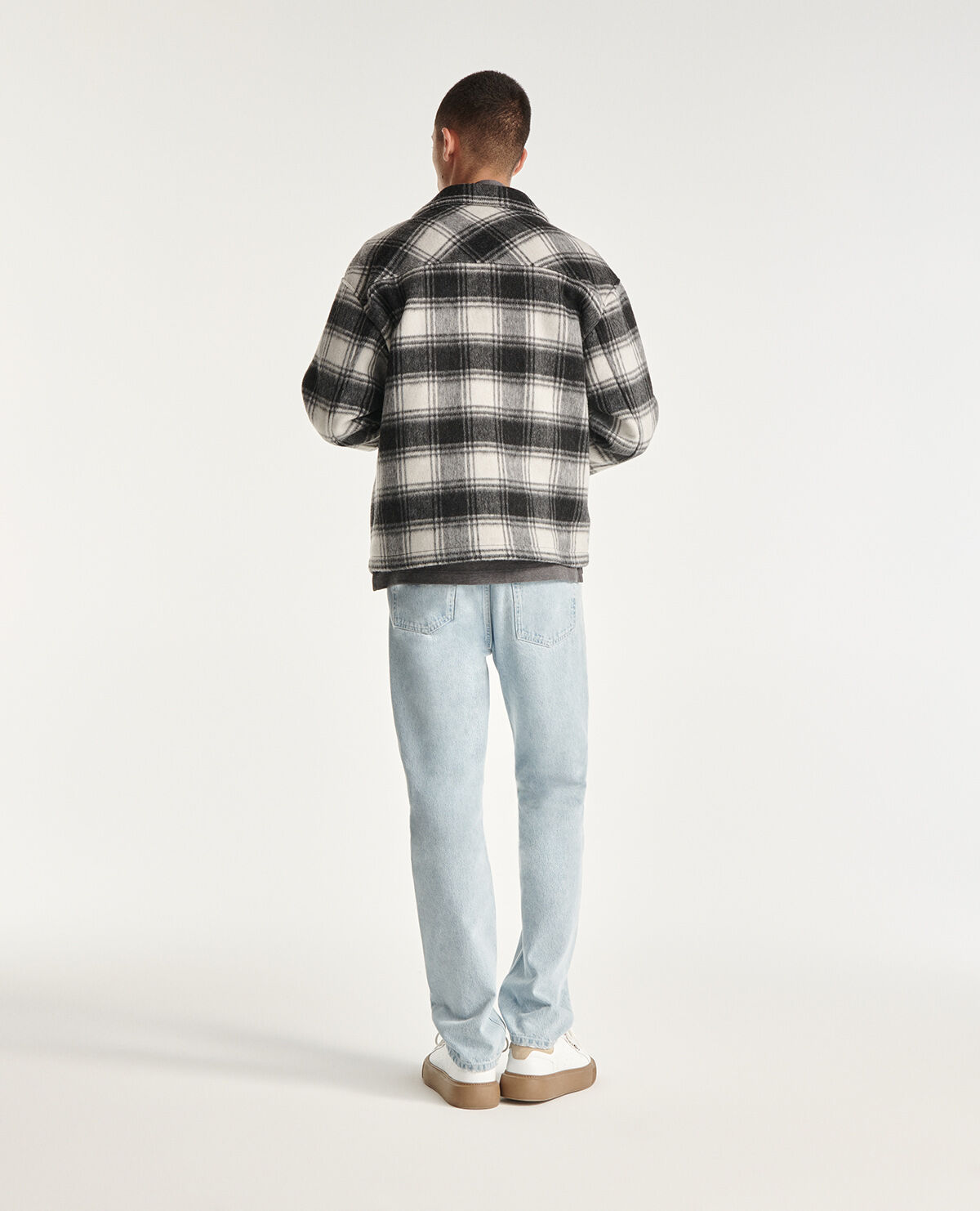 Black and white wool jacket with check motif The Kooples UK