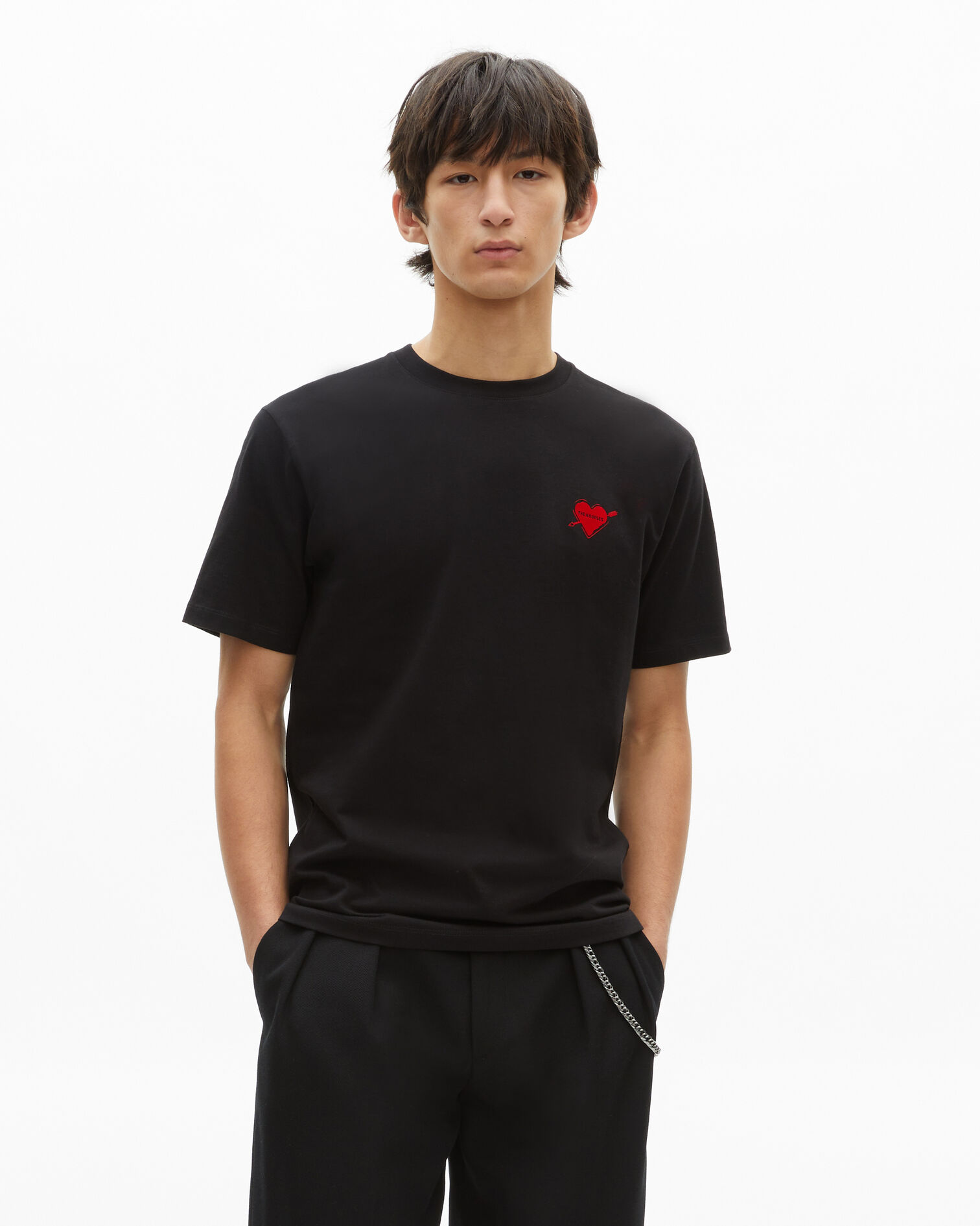 T-shirt with black heart flocking, BLACK, hi-res image number null