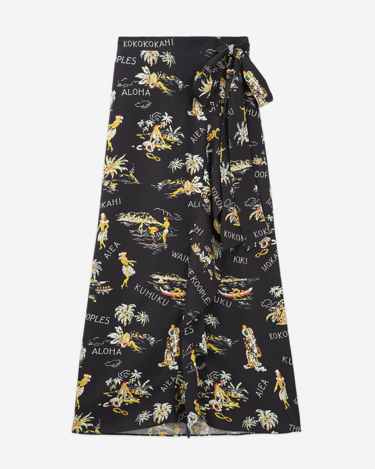 The Kooples DAMEN BLACK langer wickelrock mit hawaii-print