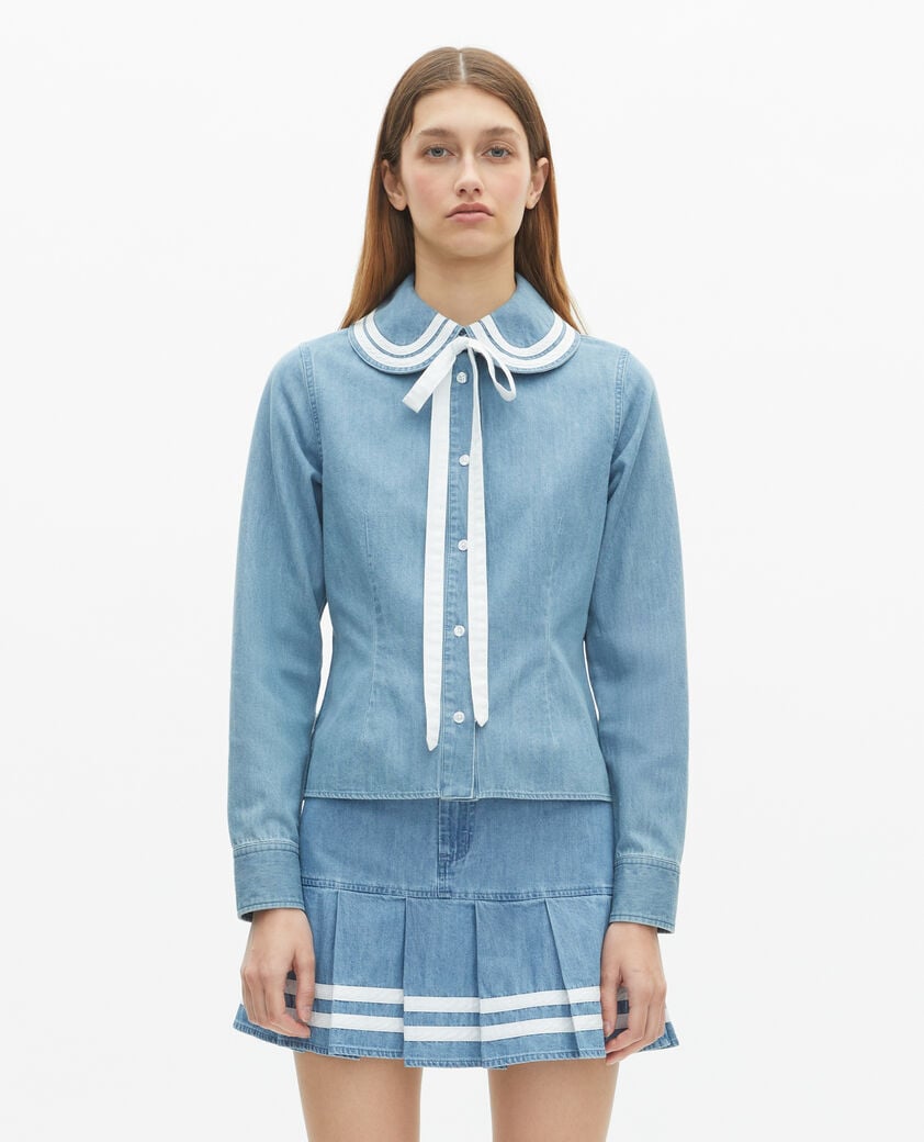 The Kooples F BABY BLUE denim shirt with claudine collar