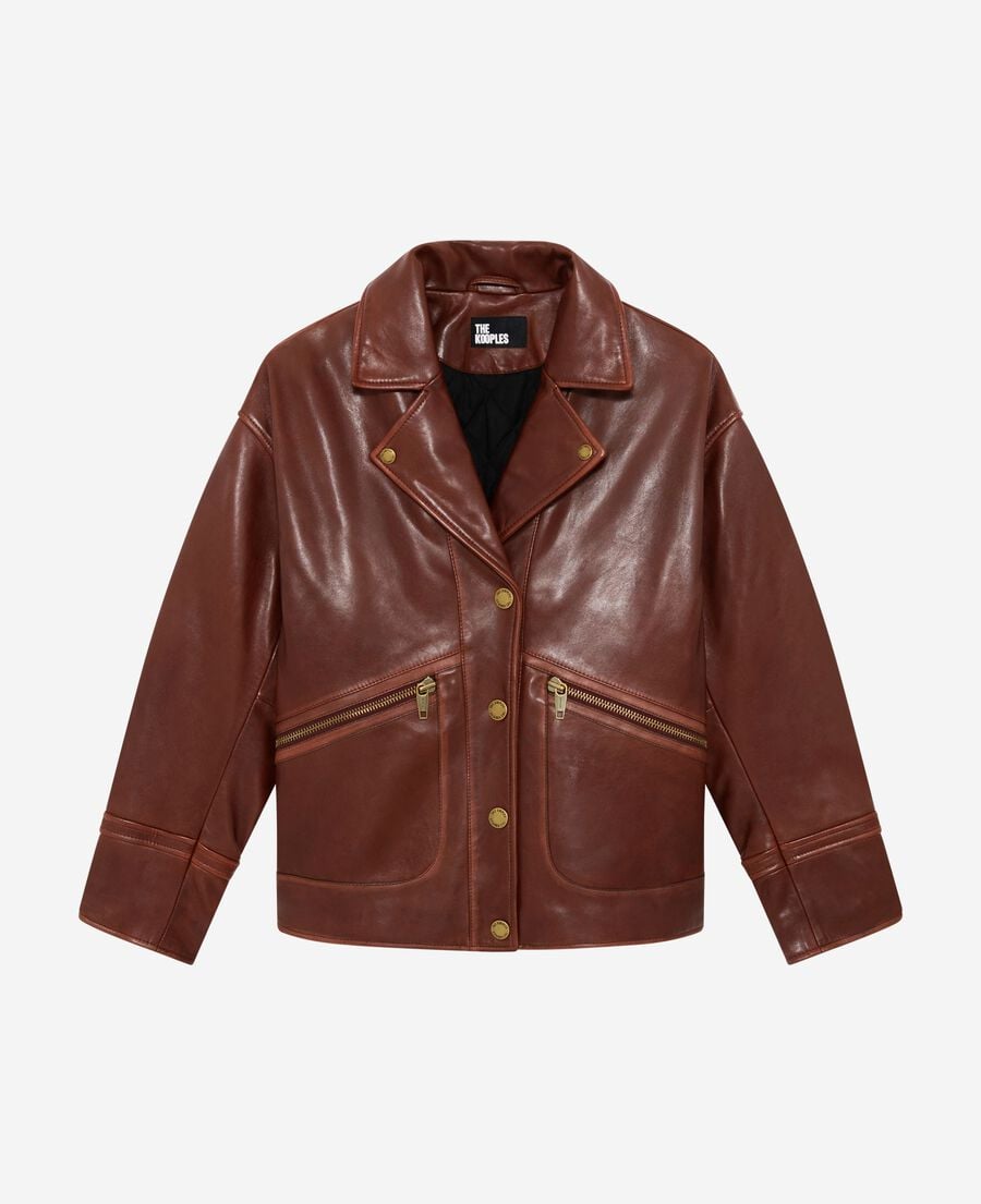 The Kooples FEMME BROWN blouson coupe large en cuir marron