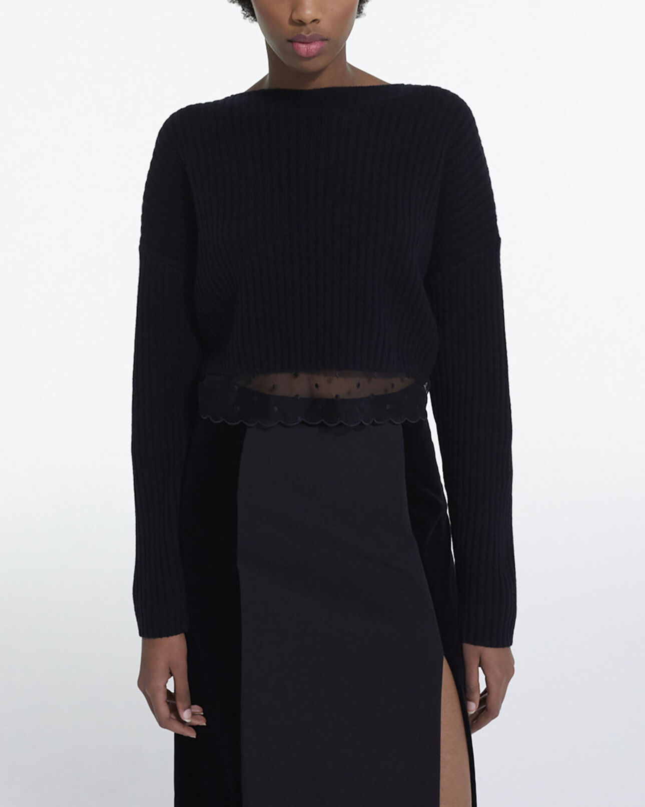 The Kooples WOMEN BLACK short black wool sweater