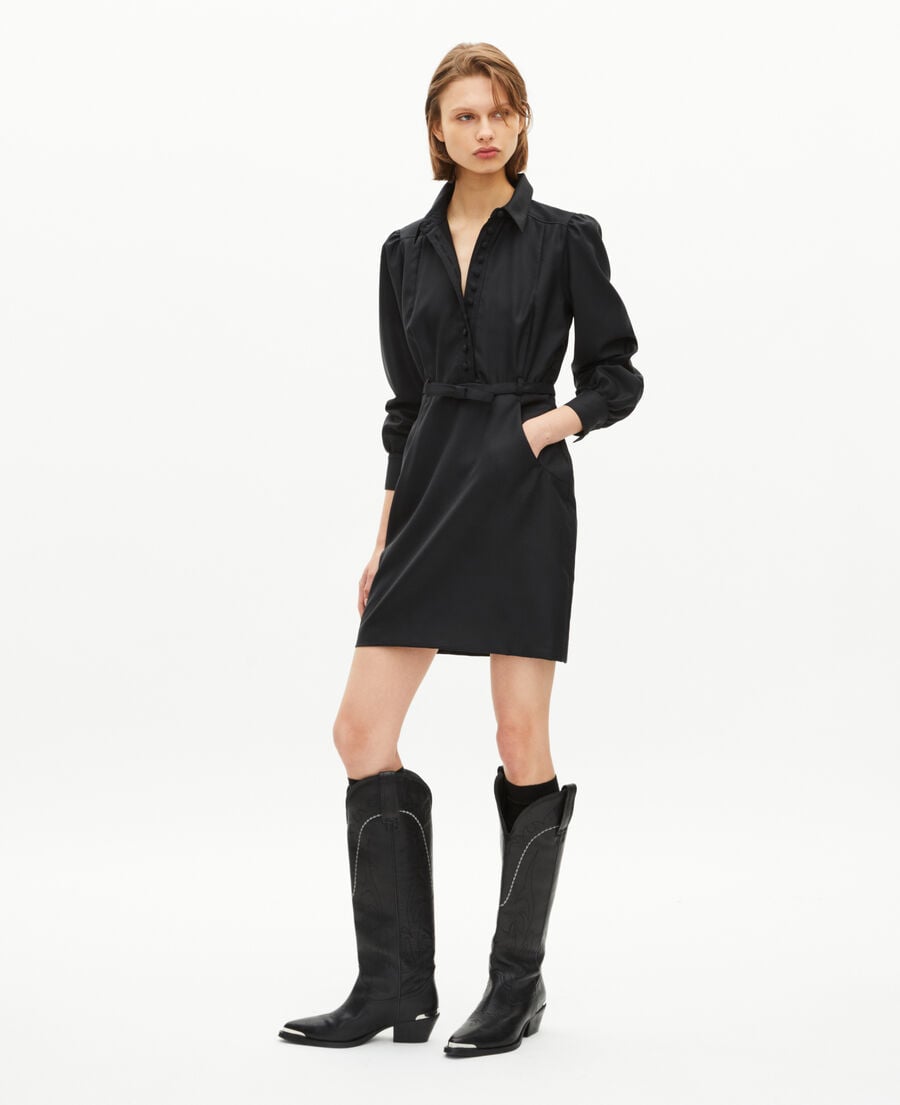 The Kooples FEMME BLACK robe courte en laine mélangée noire