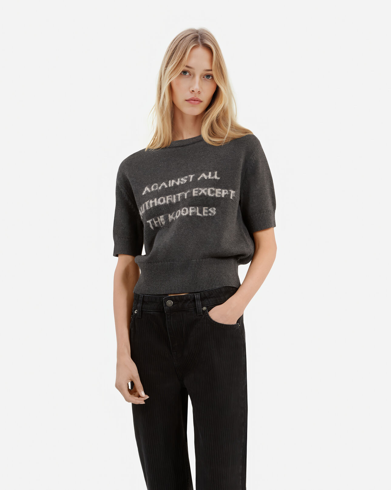 The Kooples MUJER MIDDLE GREY MEL/WHITE jersey serigrafiado de manga corta