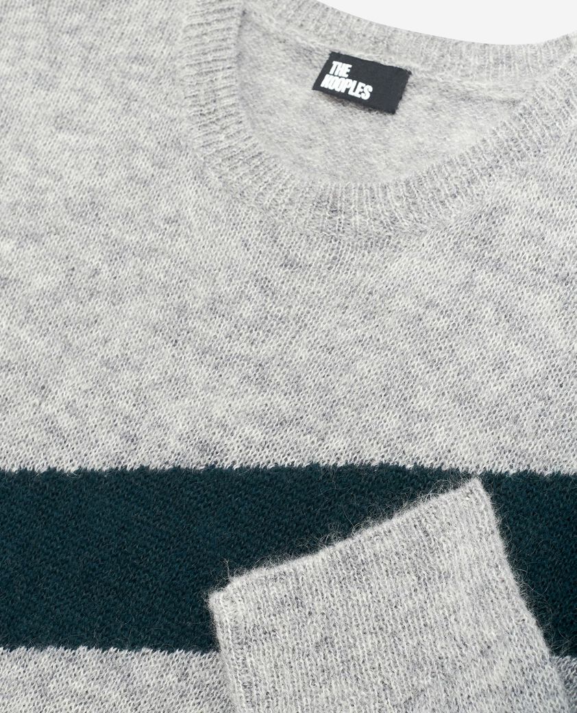 The Kooples MEN MIDDLE GREY sweater with contrasting gray stripes