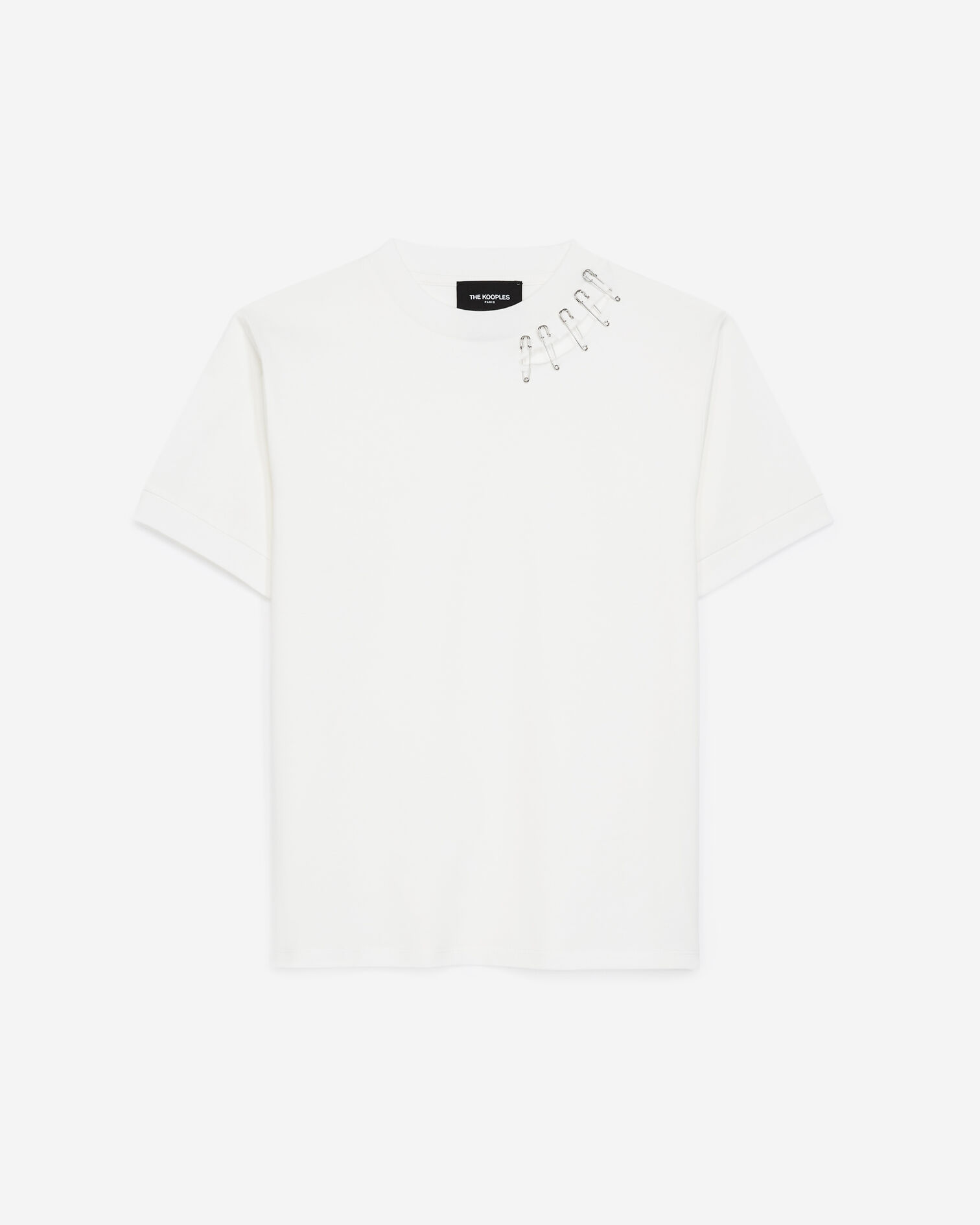 T-shirt blanc coton détails épingles, WHITE, hi-res image number null