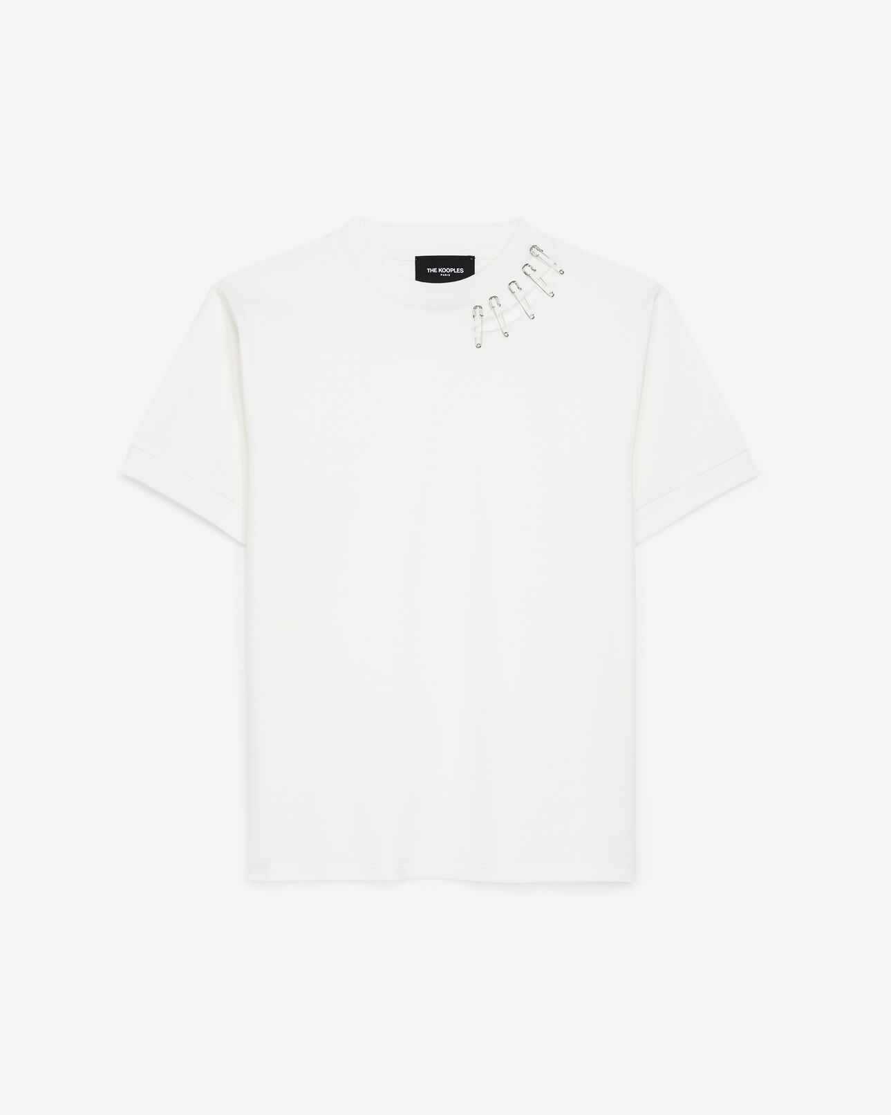 The Kooples FEMME WHITE t-shirt blanc coton détails épingles