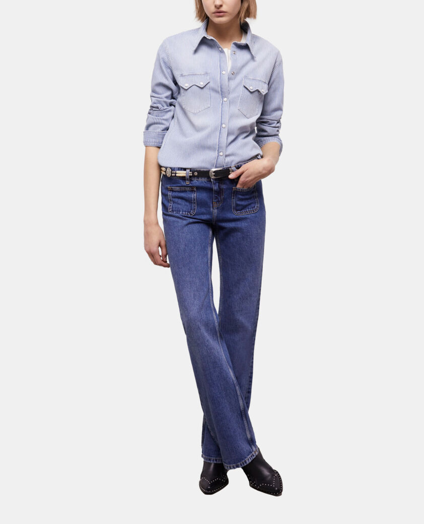 The Kooples WOMEN BLUE DENIM blue and white striped shirt