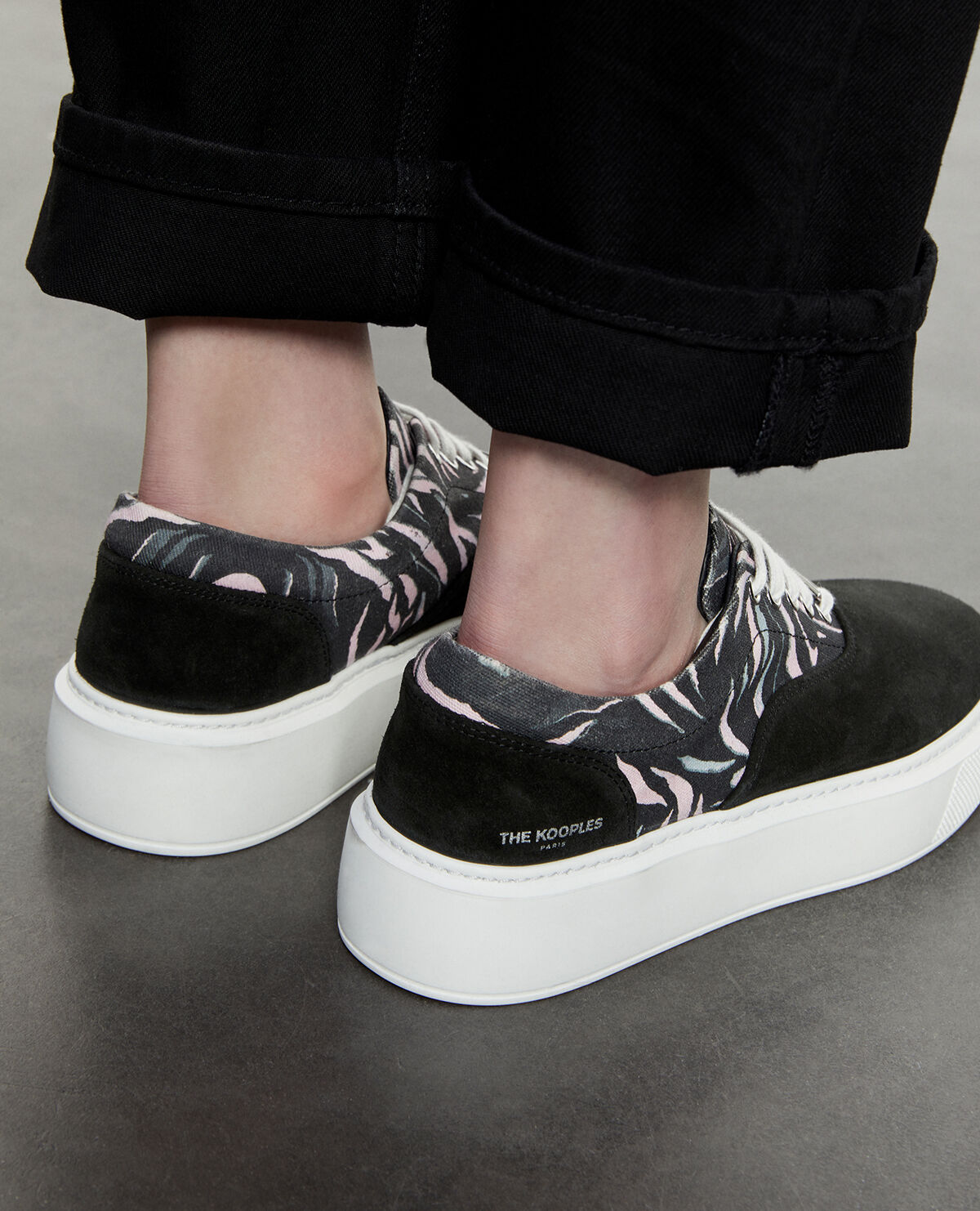 Black and white zebra print leather trainers The Kooples