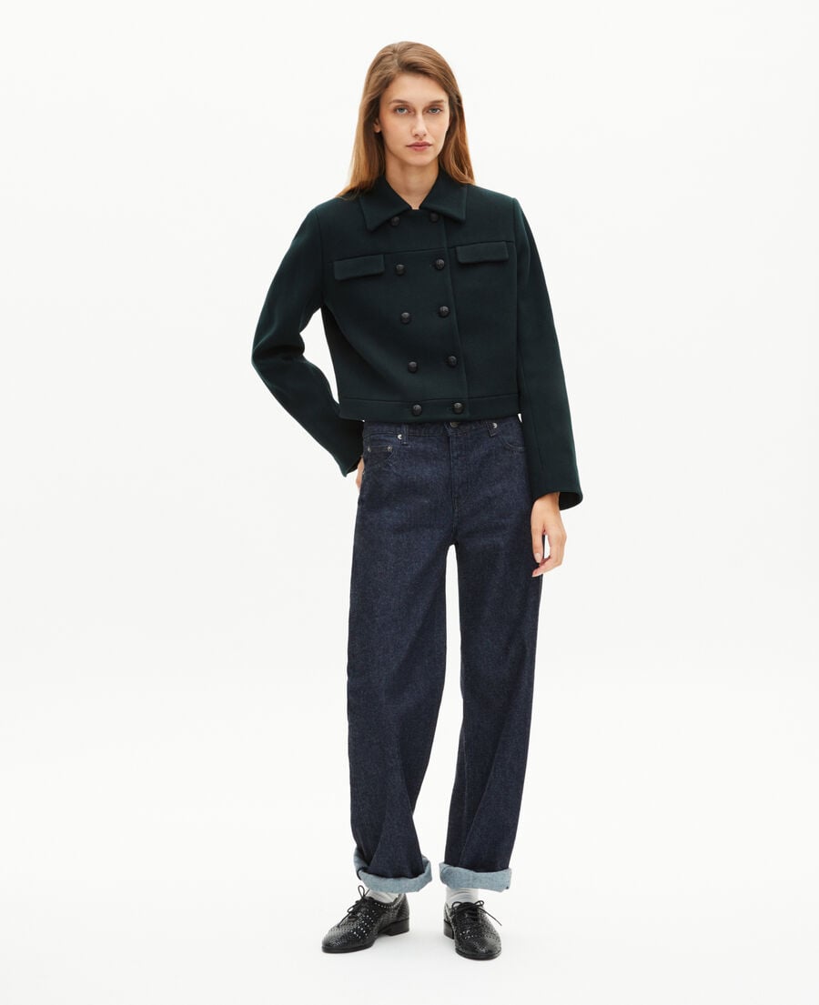 The Kooples WOMEN BOTTLE GREEN dark green wool short jacket