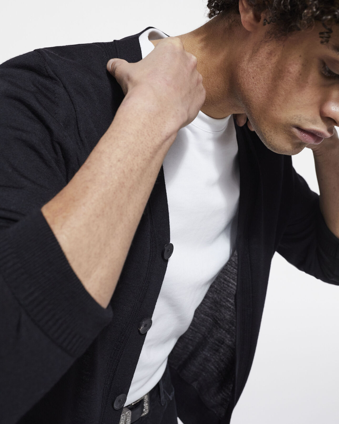 The Kooples MEN BLACK fine black merino cardigan