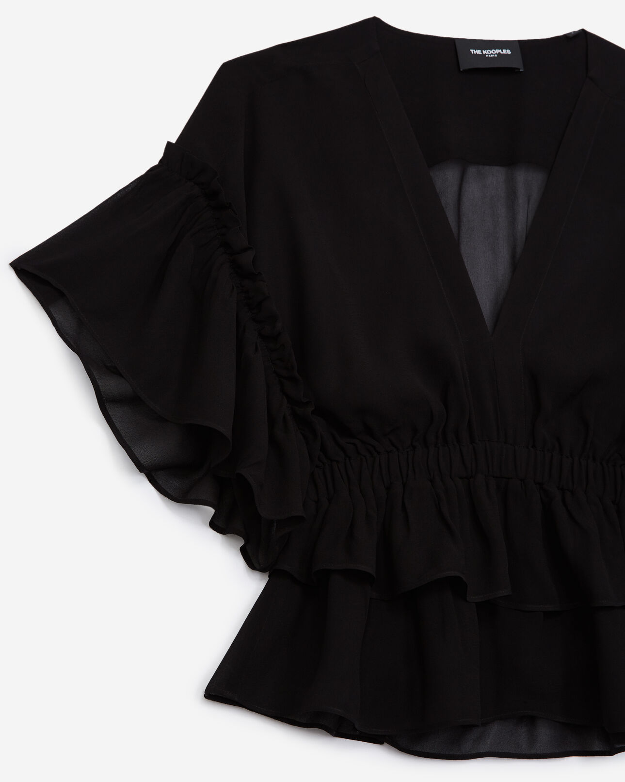 The Kooples FEMME BLACK top fluide noir volants taille élastique