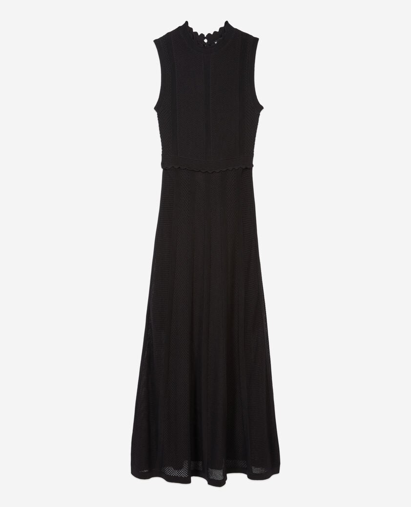 The Kooples FEMME BLACK robe longue en maille ajourée noire