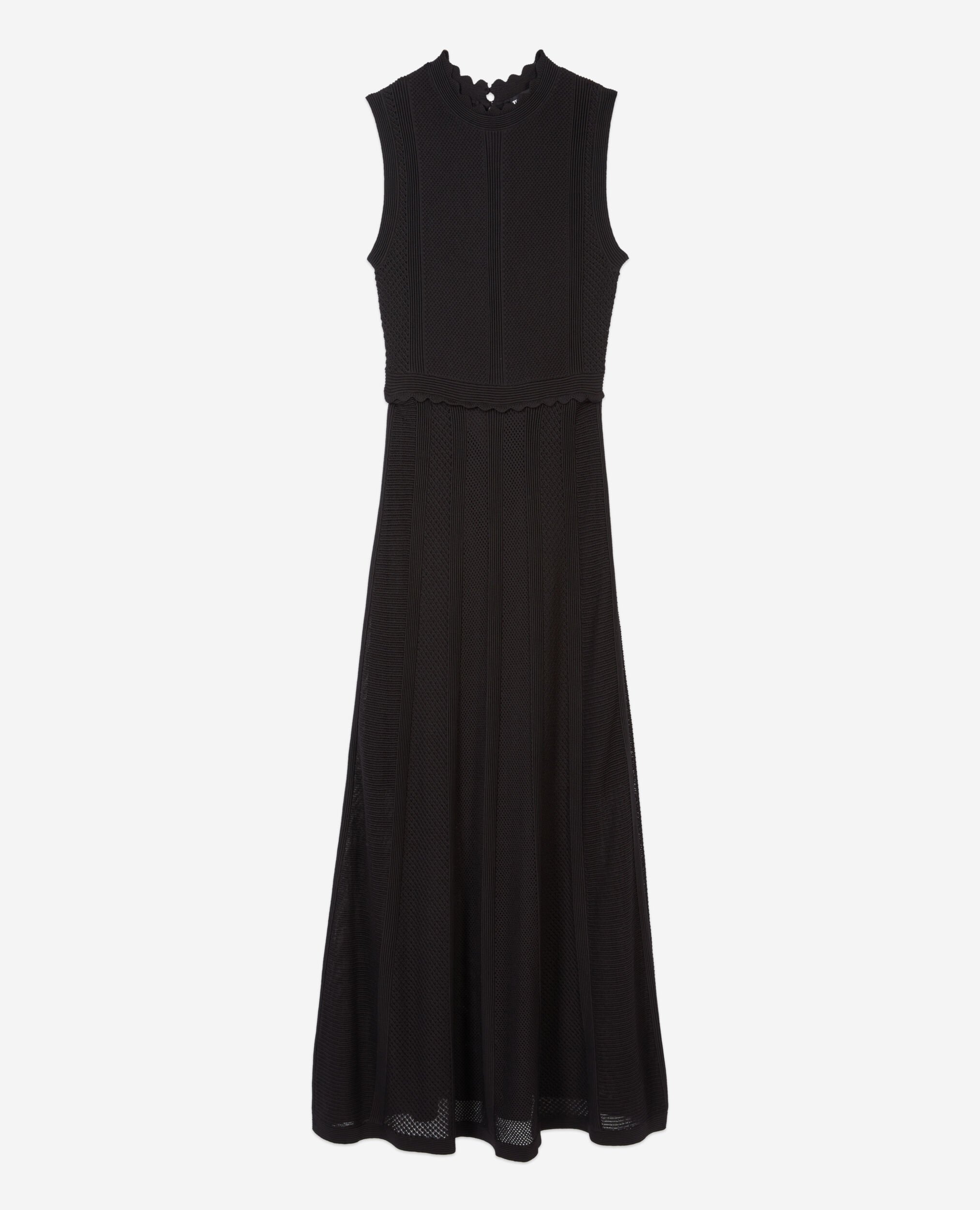 Robe longue en maille ajourée noire, BLACK, hi-res image number null