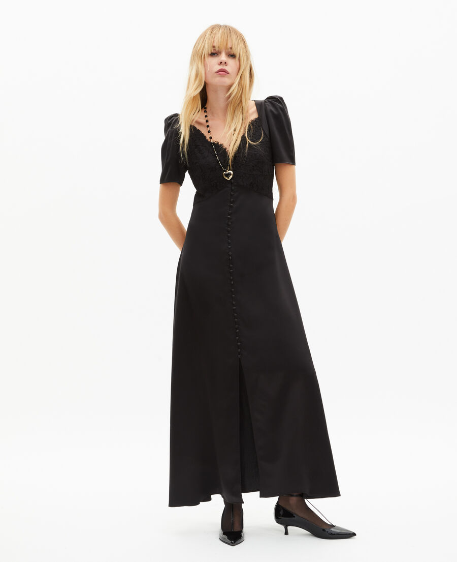 The Kooples F BLACK silk maxi dress with black lace