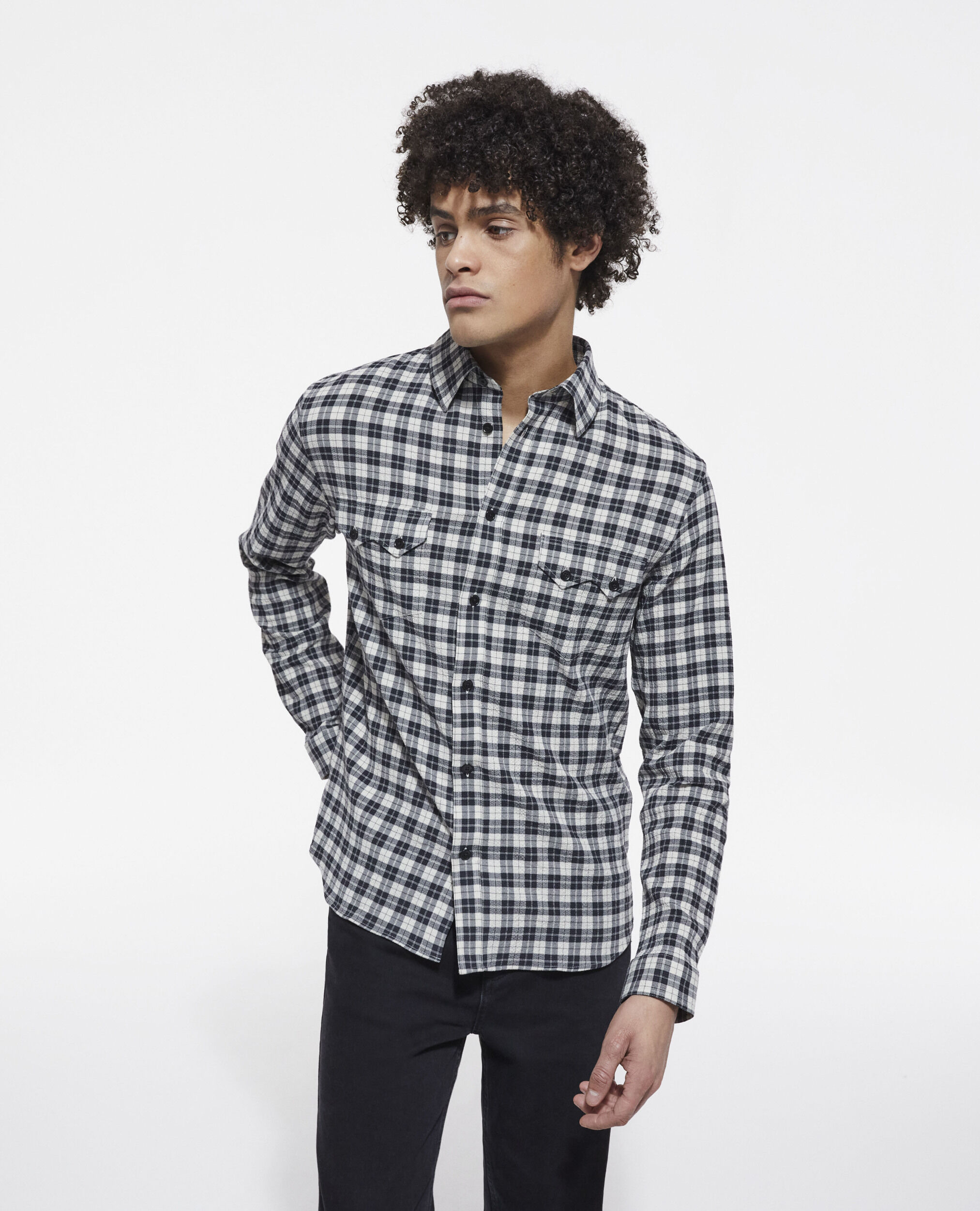 Check shirt with classic collar, LIGHT GREY, hi-res image number null