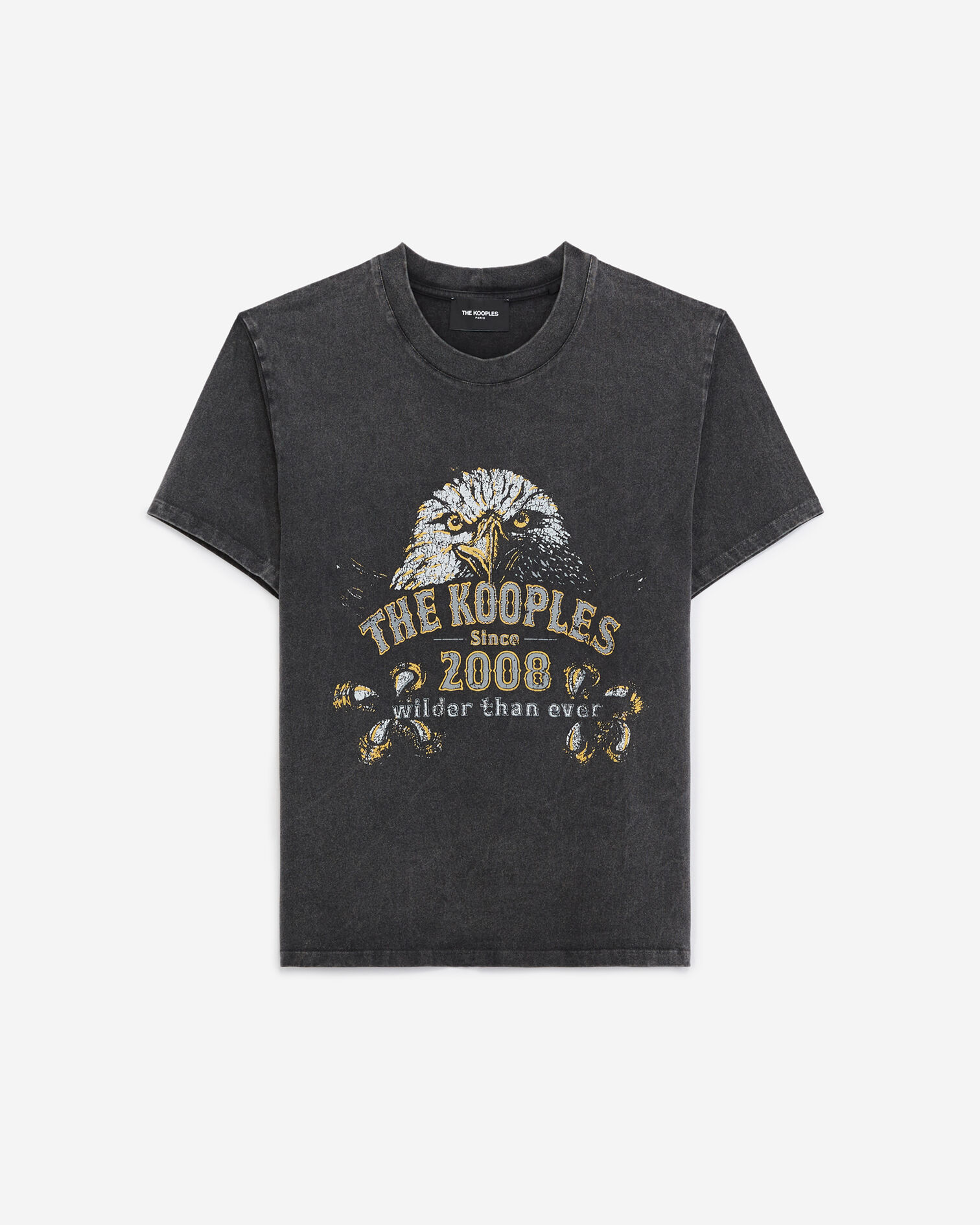 T-shirt noir délavé coton à sérigraphie, BLACK WASHED, hi-res image number null