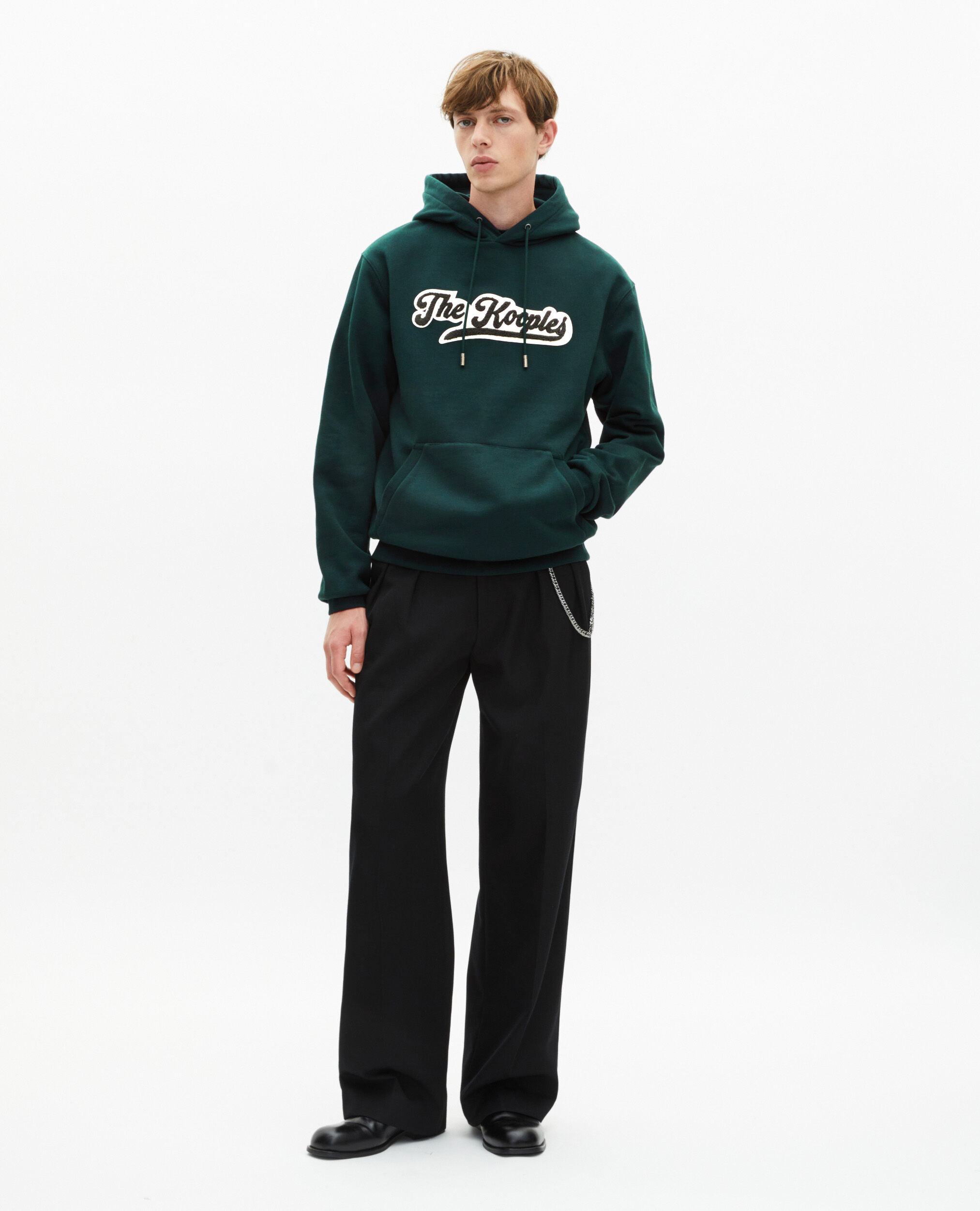 Sweatshirt à capuche avec patch vert foncé, BOTTLE GREEN, hi-res image number null