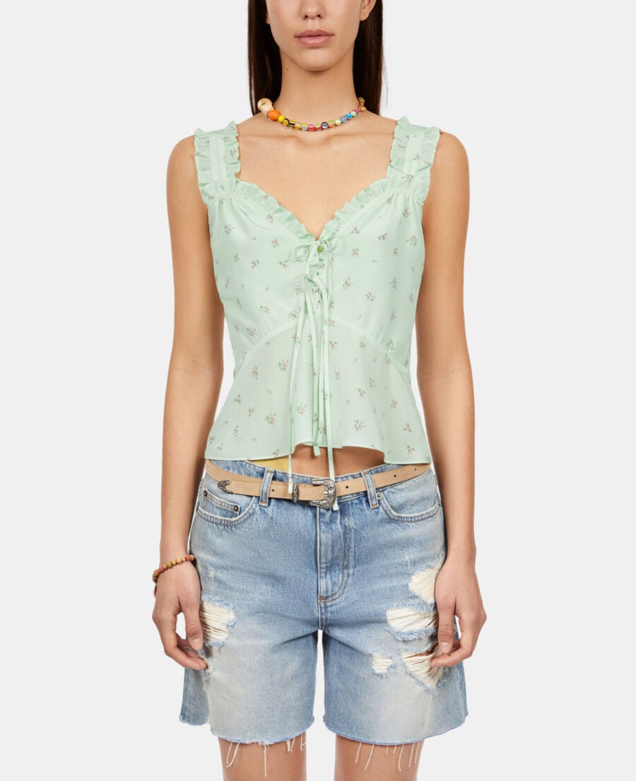 The Kooples FEMME GREEN top fleuri avec volants en soie