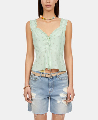 The Kooples FEMME GREEN top fleuri avec volants en soie