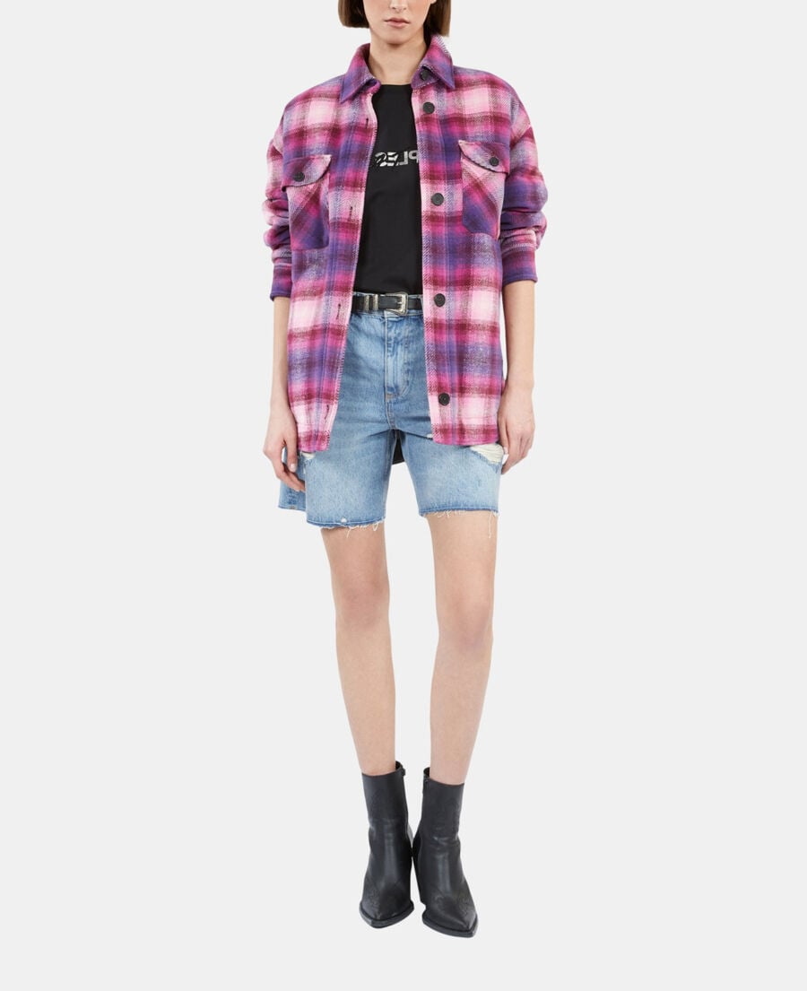 The Kooples FEMME BABY PINK / CASSIS blouson style surchemise à carreaux rose