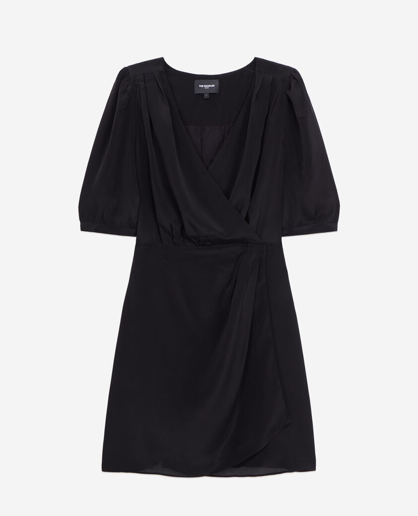 The Kooples FEMME BLACK robe courte noire en soie effet drapé