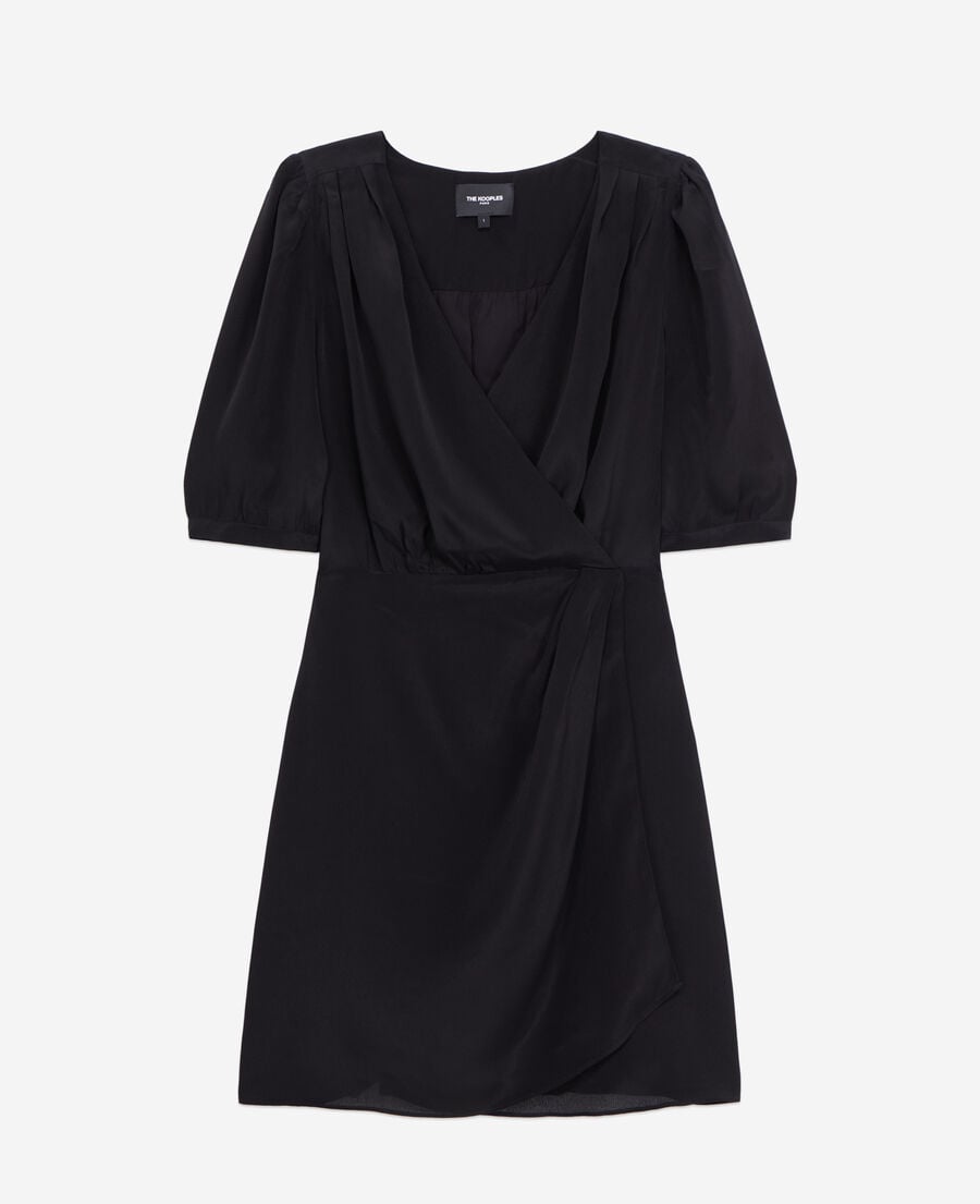 The Kooples FEMME BLACK robe courte noire en soie effet drapé