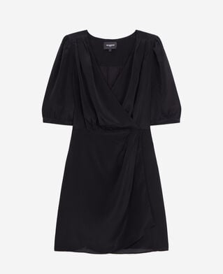 The Kooples FEMME BLACK robe courte noire en soie effet drapé