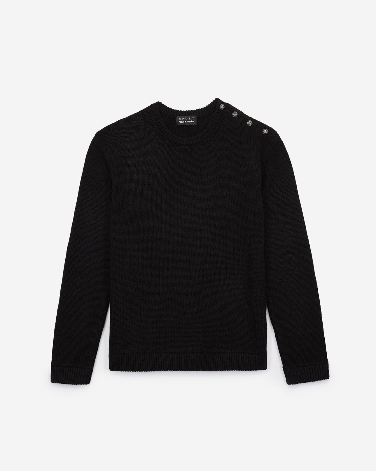 The Kooples HOMME BLACK pull noir en laine mérinos à broderies gothiques devant et au dos