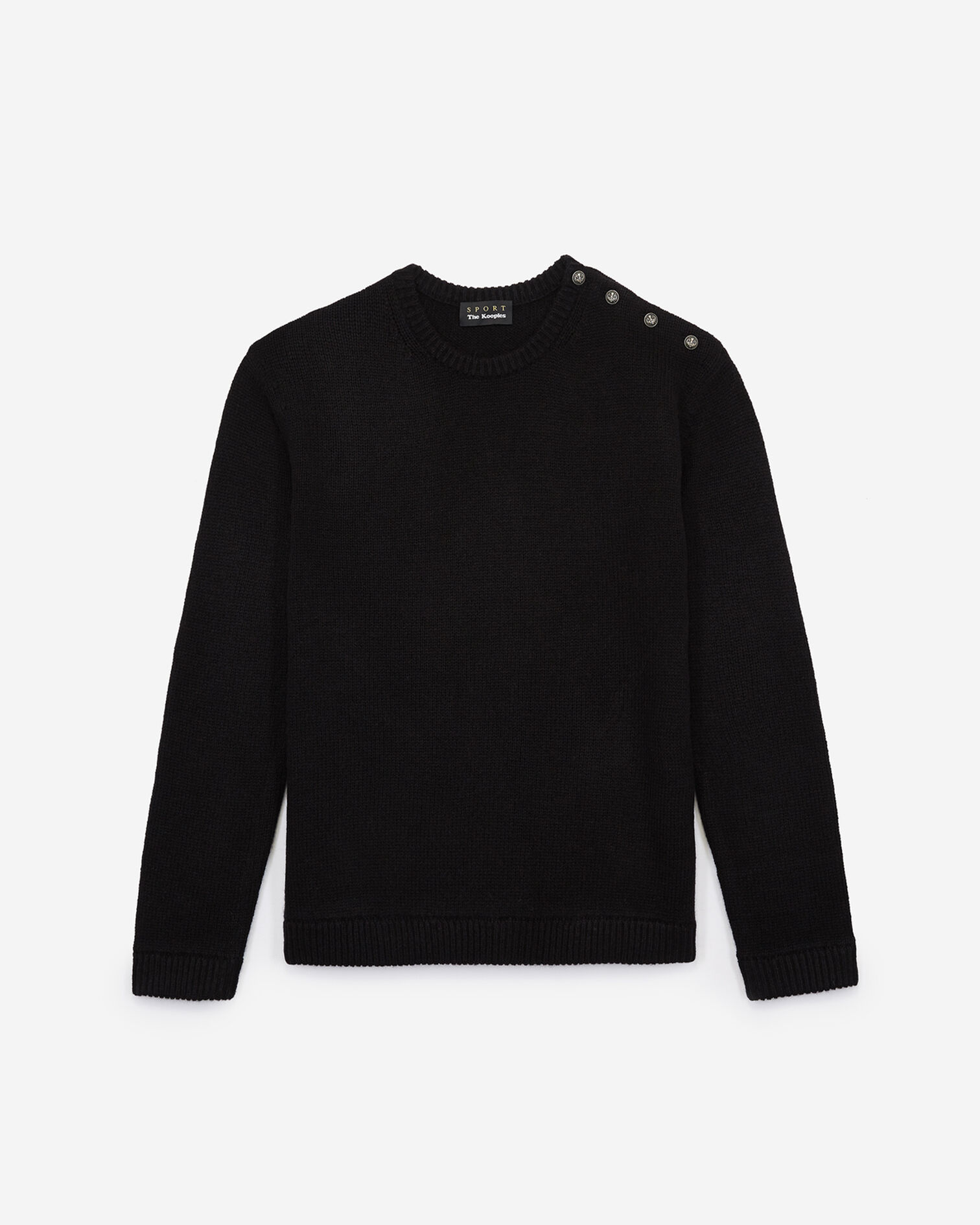 Pull noir en laine mérinos à broderies gothiques devant et au dos, BLACK, hi-res image number null