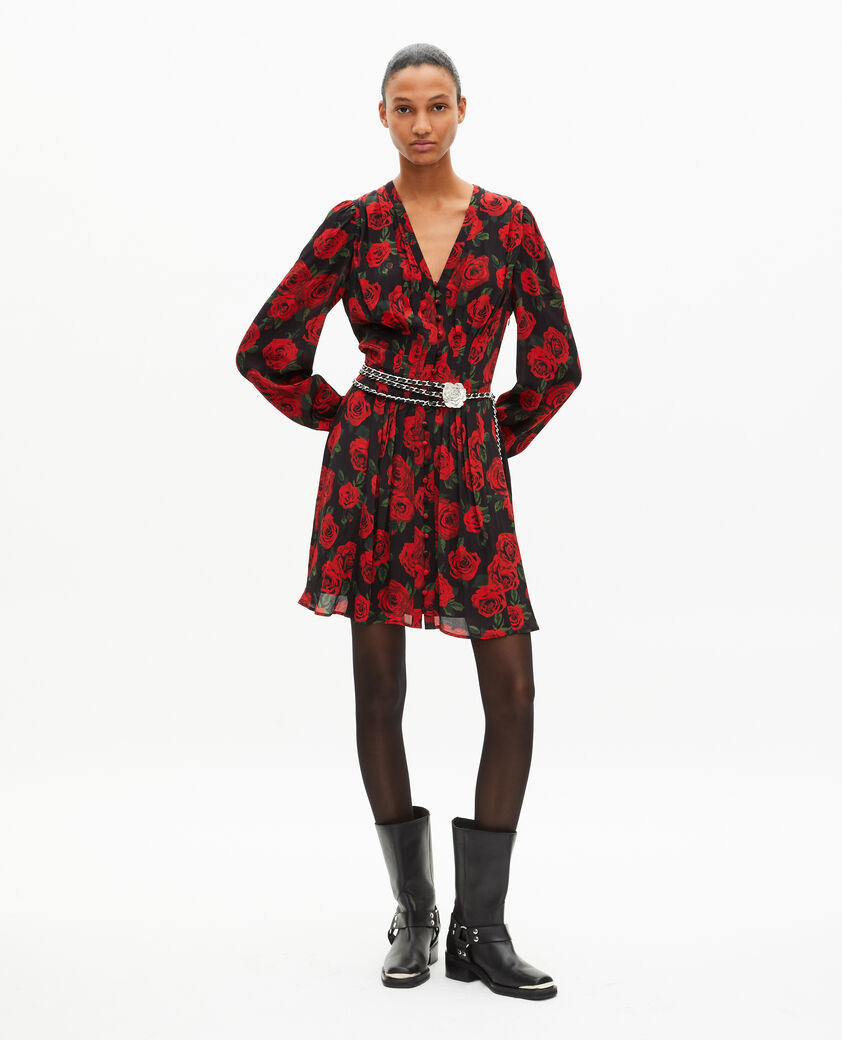 The Kooples WOMEN BLACK - RED red floral print short dress