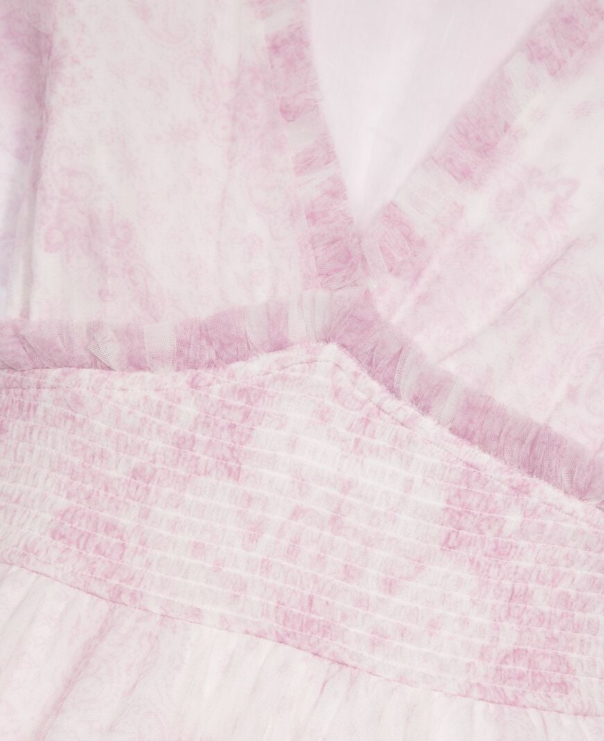 The Kooples WOMEN WHITE - PINK short dress in pale pink printed tulle