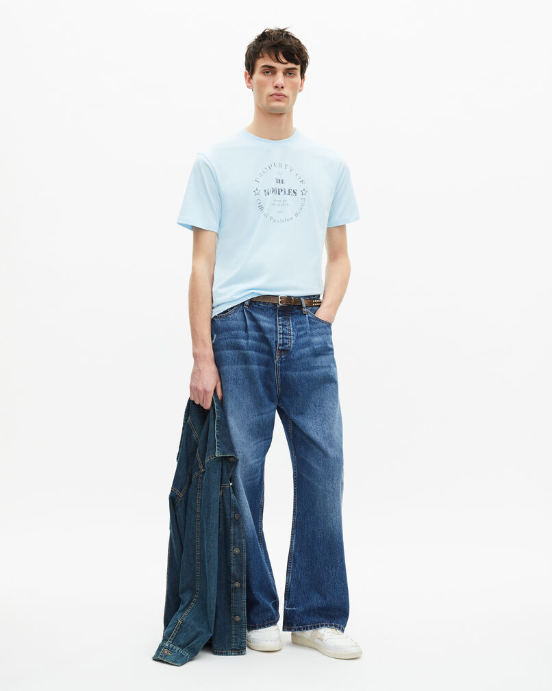 The Kooples MEN BABY BLUE light blue screen printed t-shirt