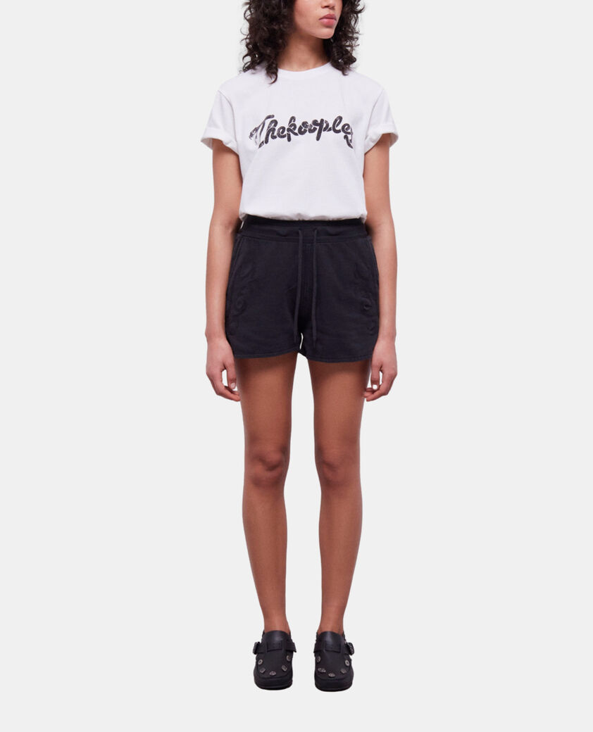 The Kooples WOMEN BLACK WASHED black fleece shorts with western-style embroidery