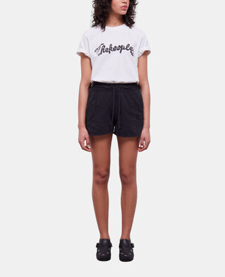 The Kooples WOMEN BLACK WASHED black fleece shorts with western-style embroidery