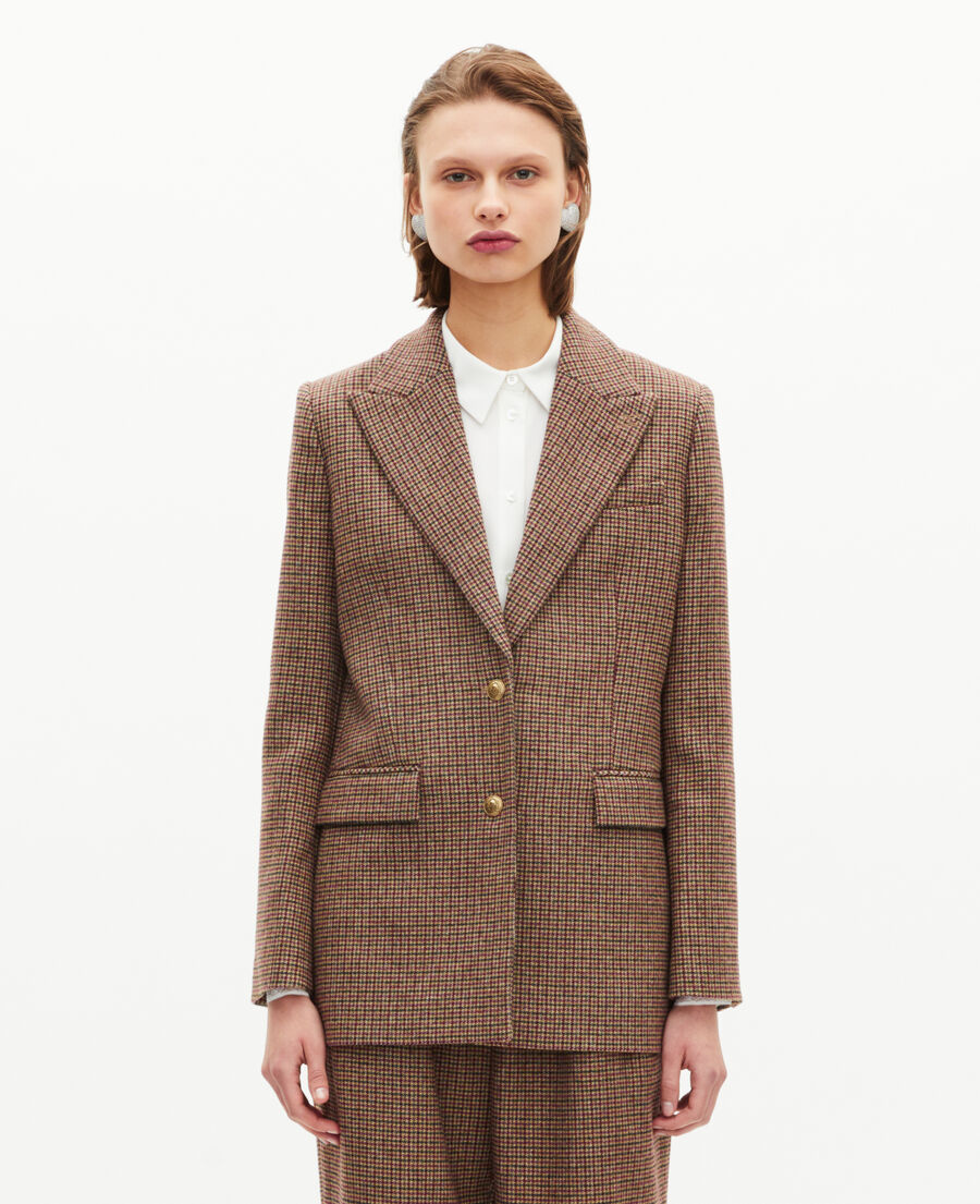 The Kooples FEMME CAMEL MELANGE / BURGUNDY veste tailleur en pied de poule camel