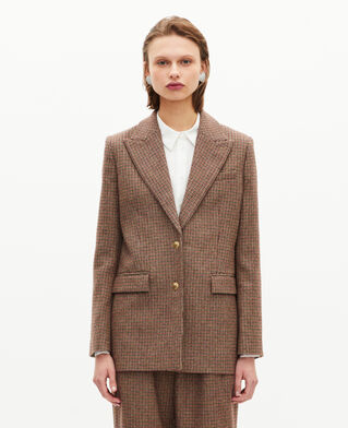 The Kooples FEMME CAMEL MELANGE / BURGUNDY veste tailleur en pied de poule camel