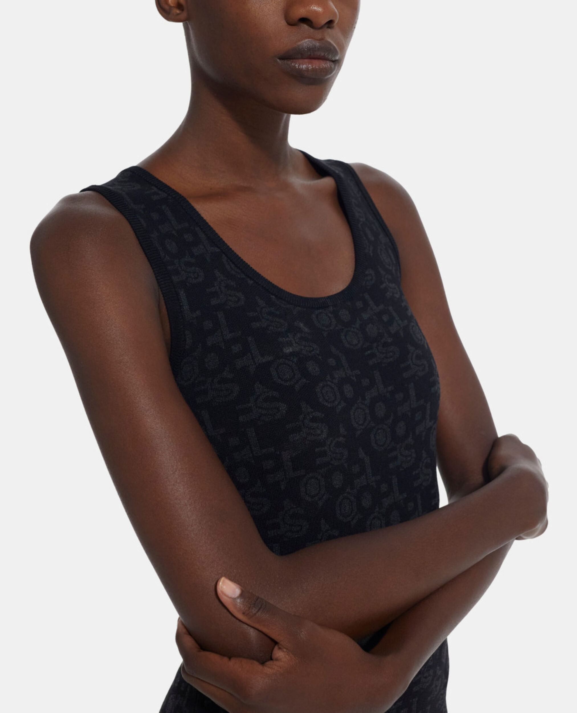 Short dress with The Kooples logo, BLACK DARK GREY, hi-res image number null