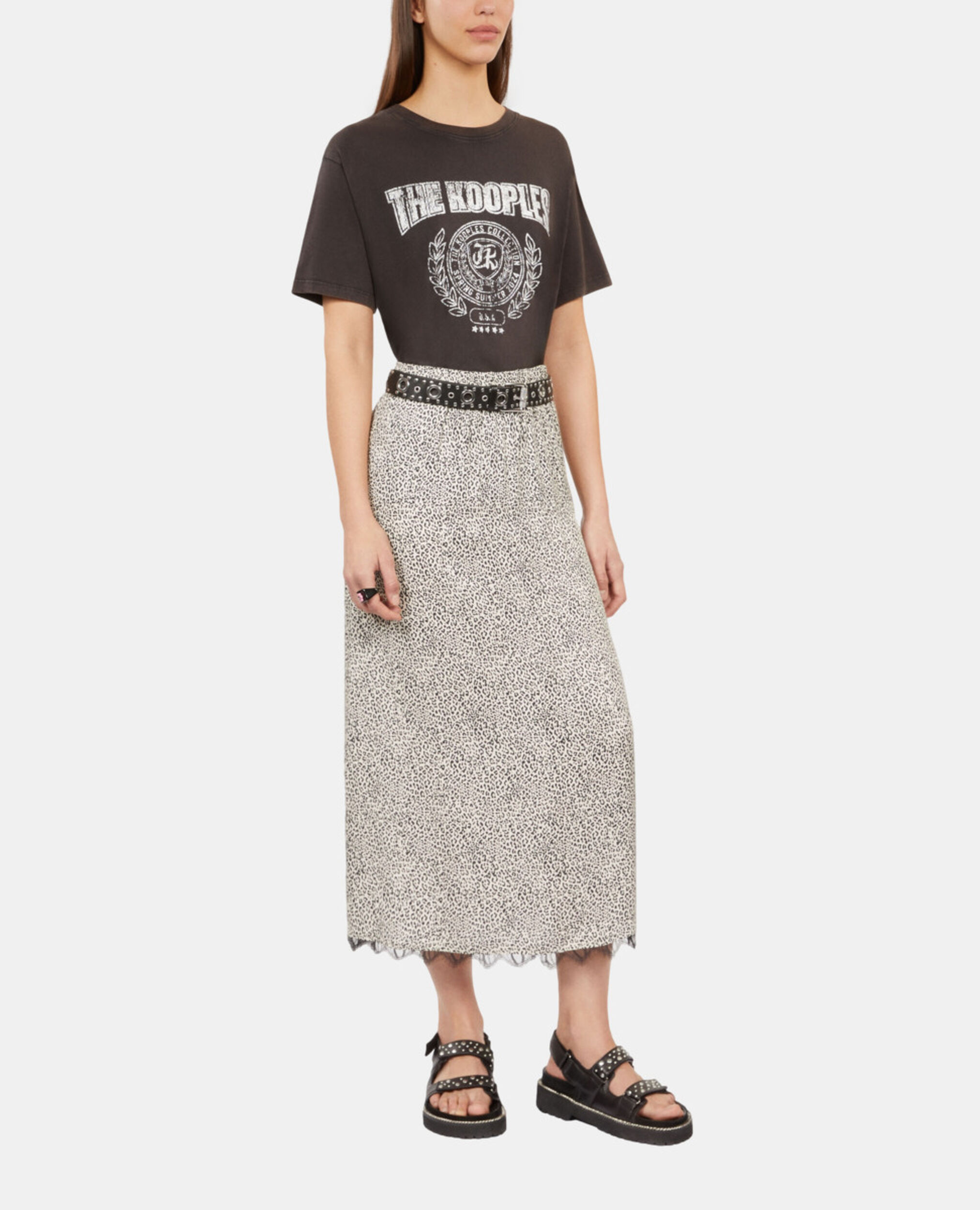 Long printed skirt, BLACK WHITE, hi-res image number null