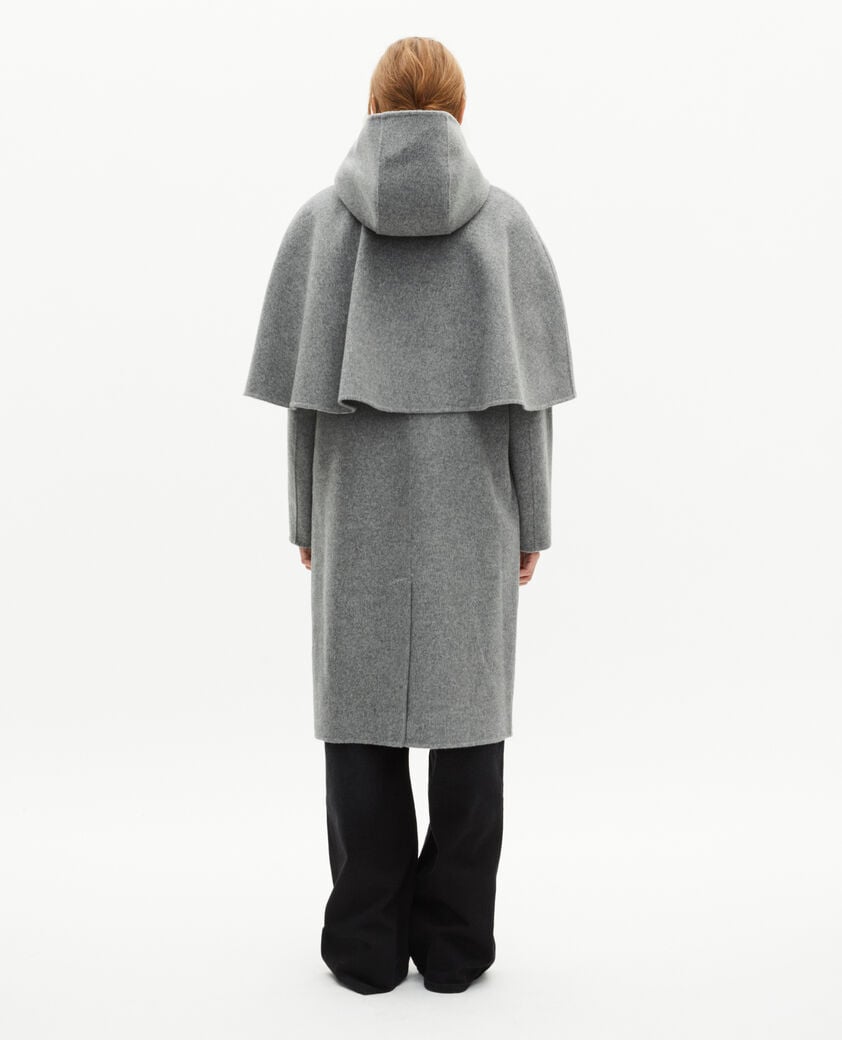 The Kooples DAMEN GREY langer doppelseitiger wollmantel mit grauem cape
