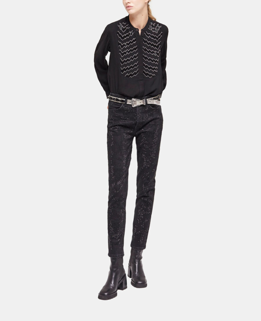 jean slim logo et strass noir