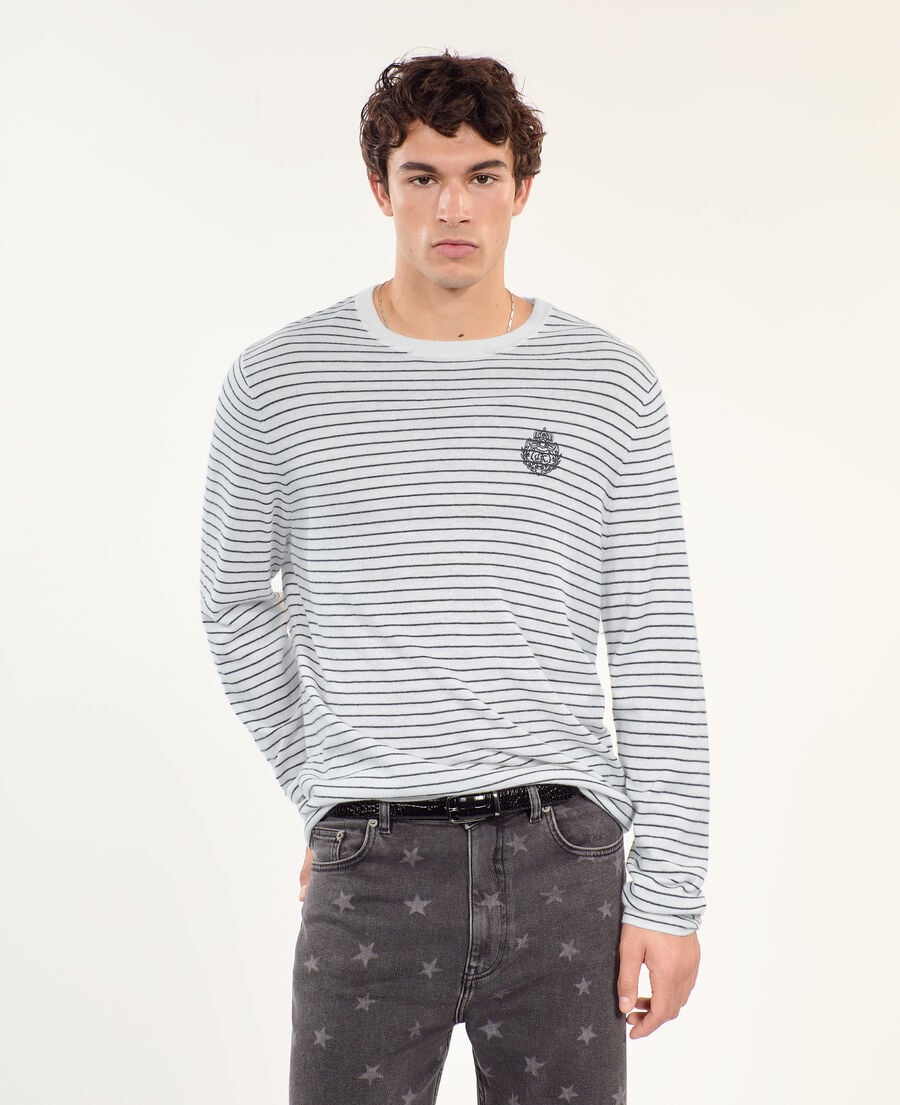 The Kooples MEN WHITE / BLUE blazon striped wool and cashmere sweater