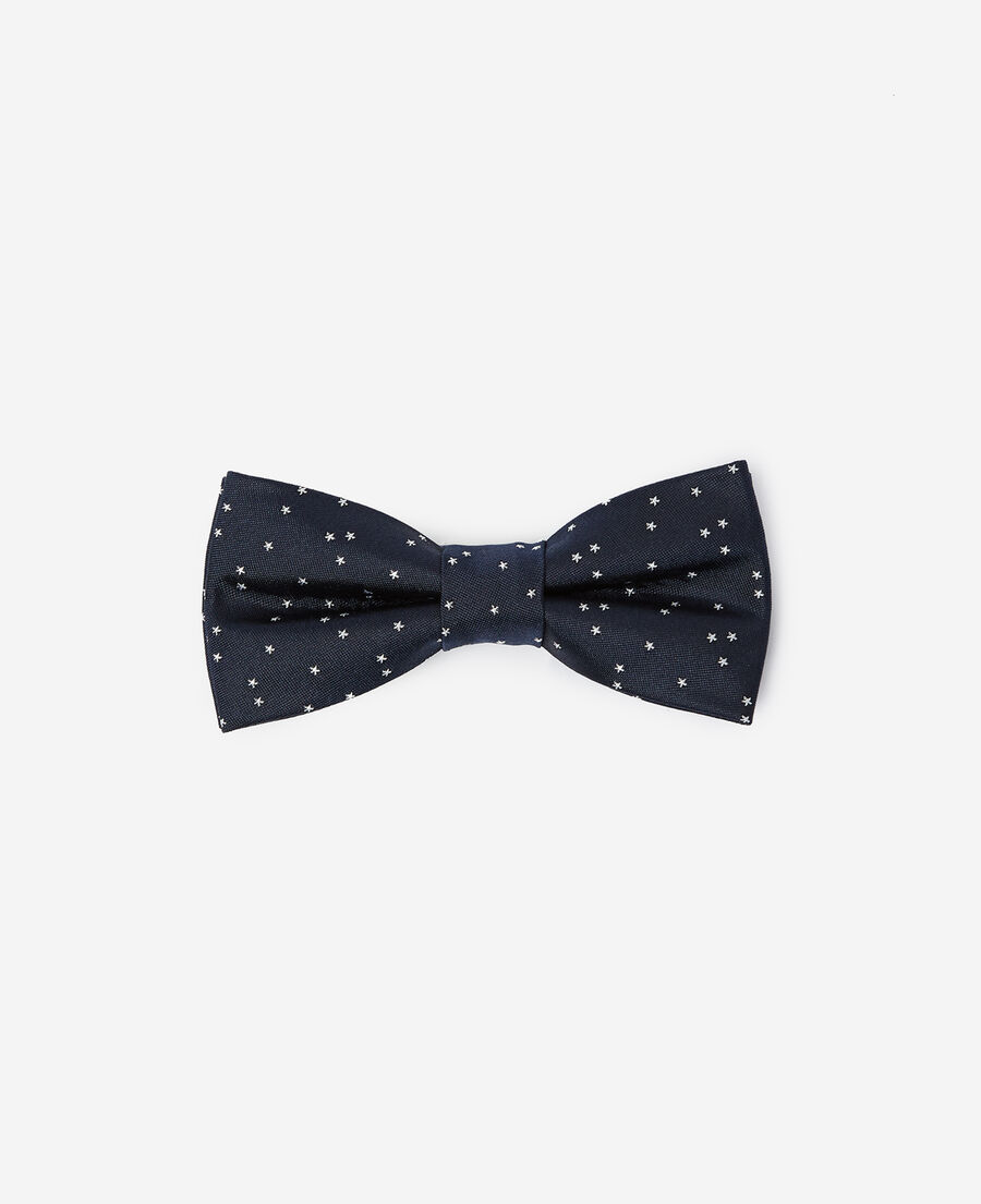navy blue silk bow tie with micro-star motif