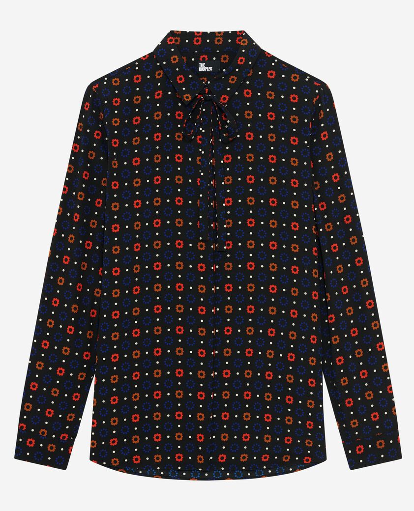 The Kooples MUJER BLACK MELANGE camisa negra en mezcla de seda con estampado de lunares y flores