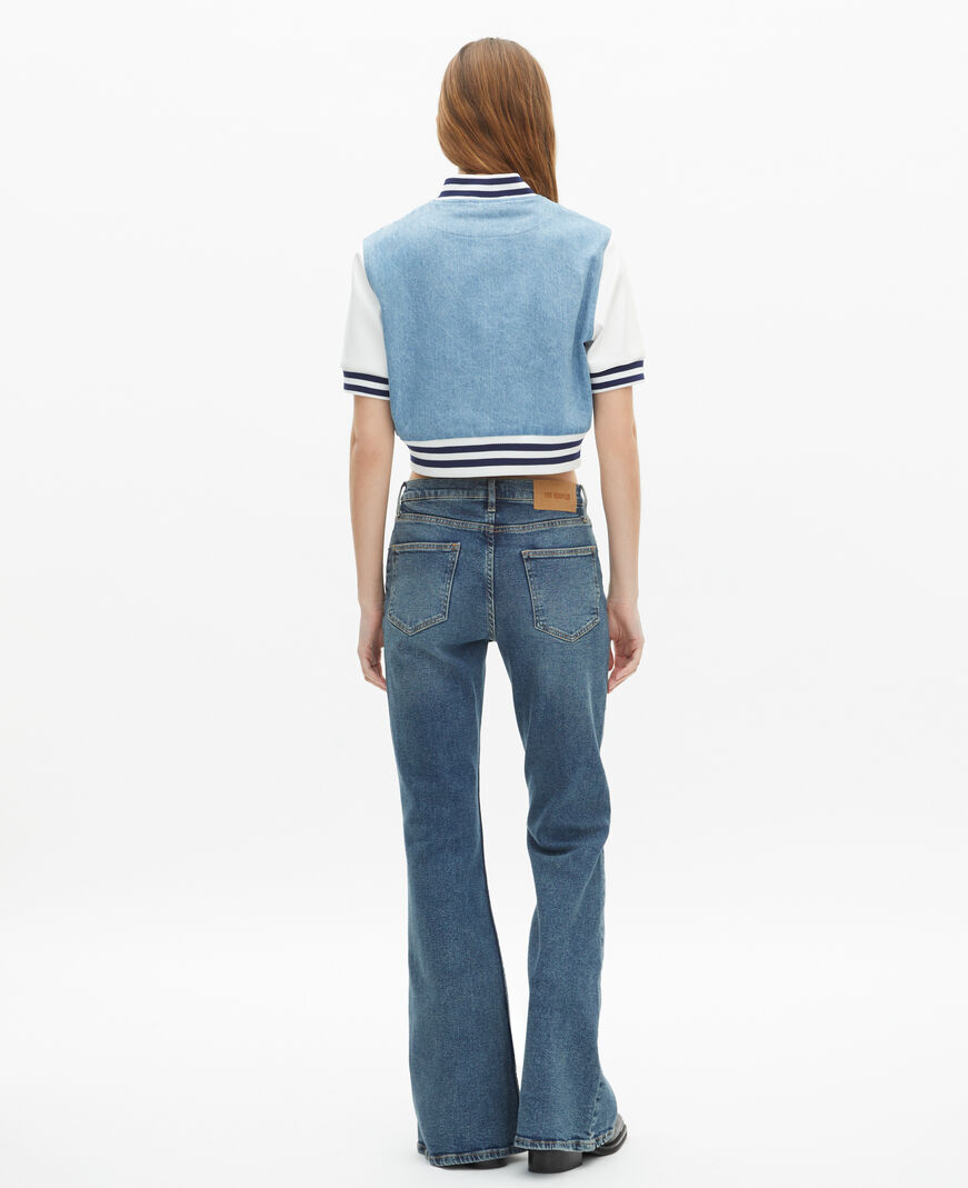 The Kooples FEMME BLUE WHITE blouson teddy manches courtes en denim