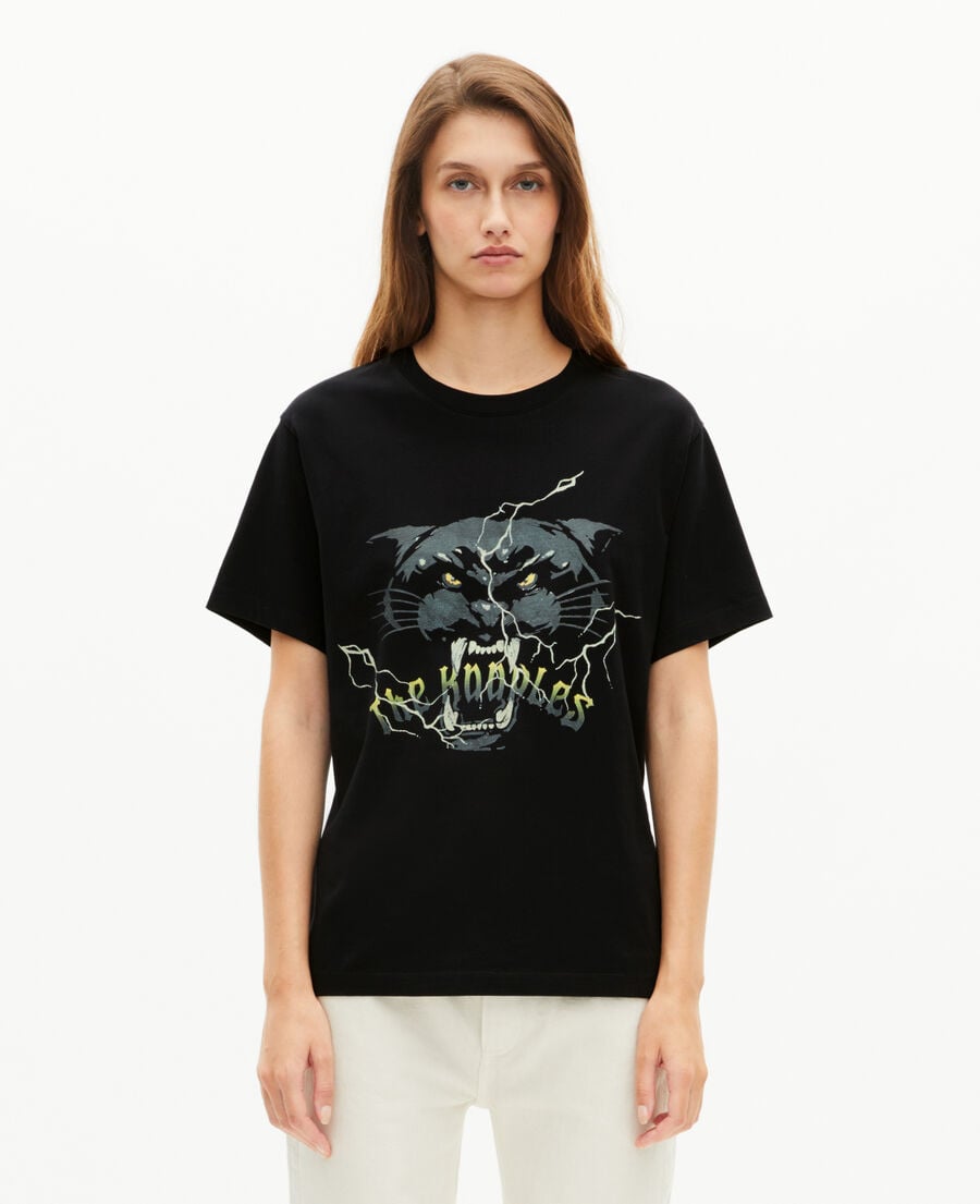 The Kooples DAMEN BLACK WASHED t-shirt mit strass-siebdruck schwarz
