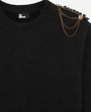 The Kooples FEMME BLACK WASHED sweatshirt avec cha&icirc;nes noir