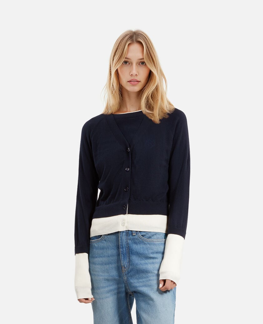The Kooples WOMEN DARK NAVY-ECRU navy blue and ecru cotton cardigan