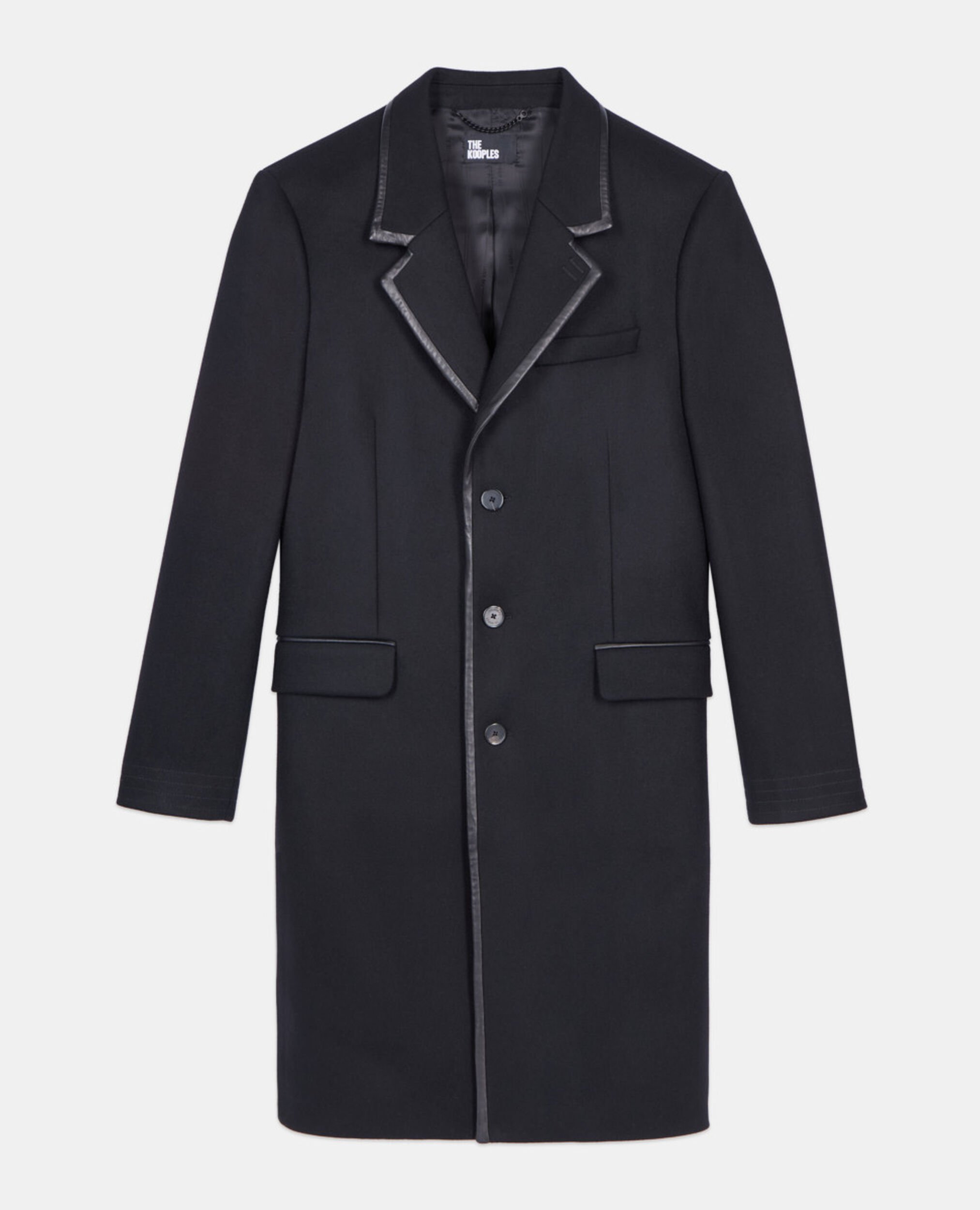 Long black wool blend coat, BLACK, hi-res image number null
