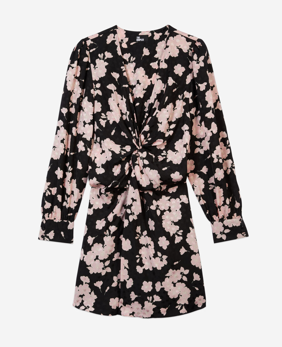 The Kooples WOMEN BLACK / PINK long printed dress with draping